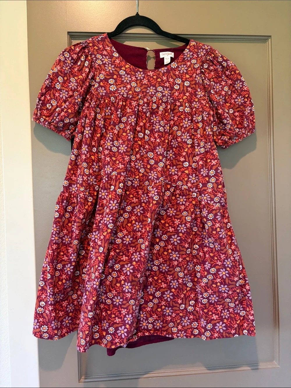 Cat & Jack Red Floral Puff-Sleeve Dress